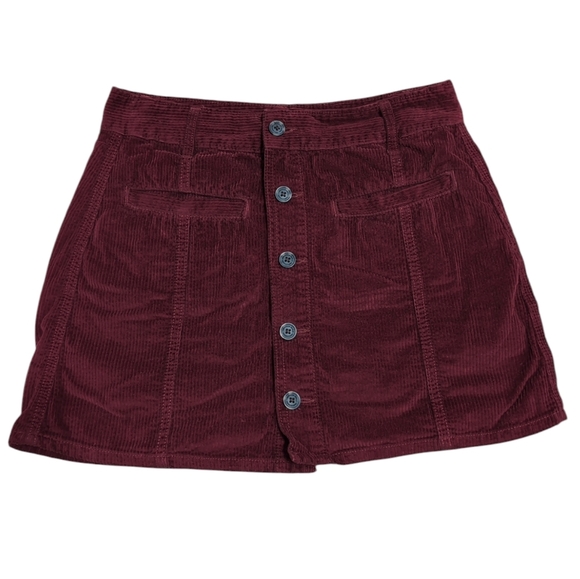 American Eagle Burgundy Corduroy Mini Skirt with Buttons women's size 8 - Picture 1 of 9